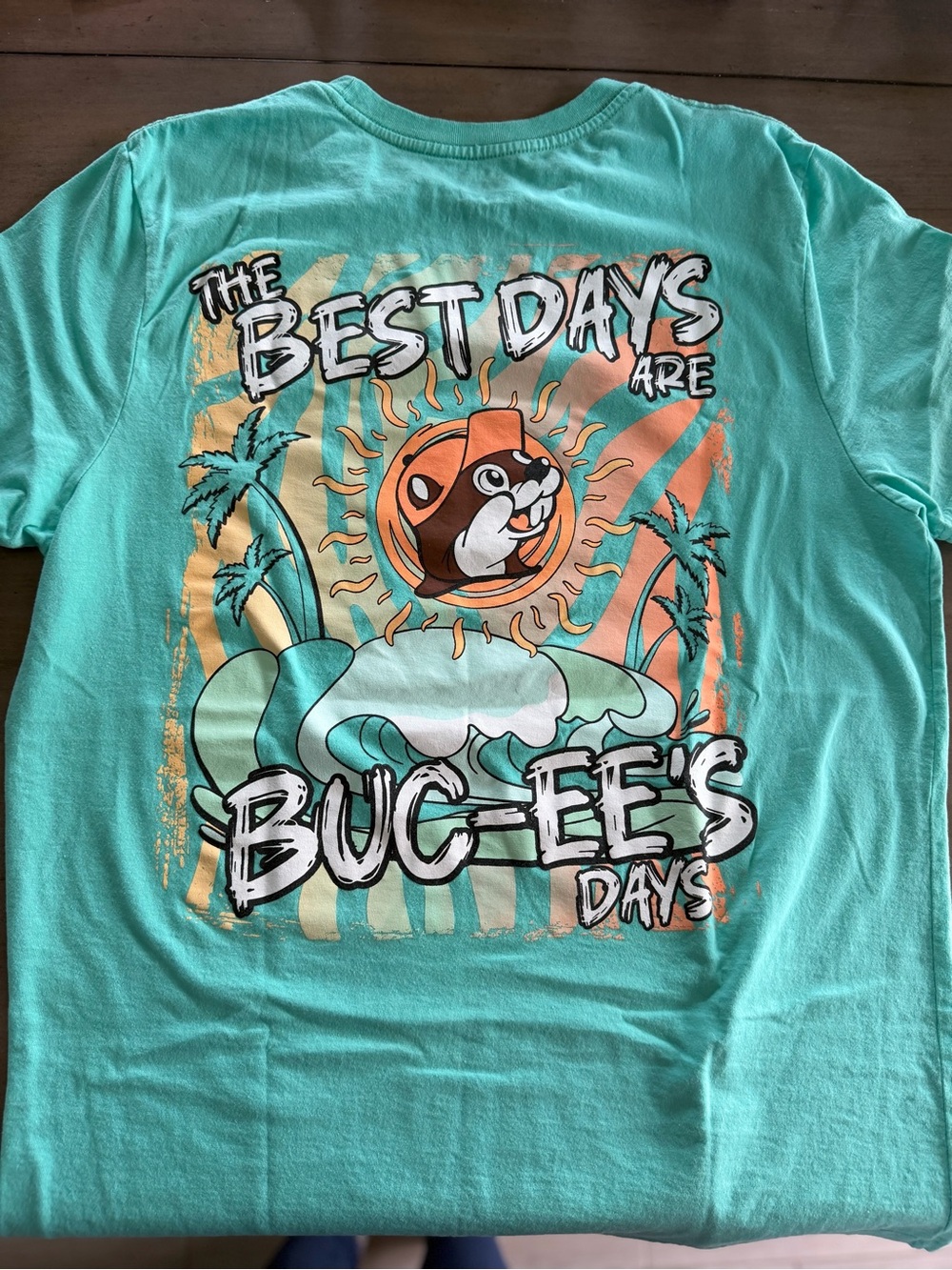 Buc-ee's Beach T-Shirt Adult Large Aqua "The Best Days Are Buc-ee's Days"